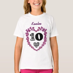 Purple and Plaid 10th Birthday Girl Custom Name V1 T-Shirt