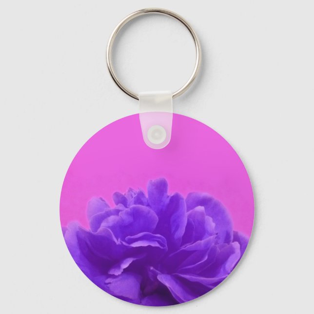 Purple and Raspberry Floral Art Key Ring (Front)
