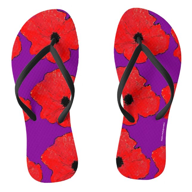 Purple and Really Red Poppy Flip Flops (Footbed)