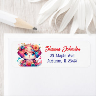 Purple and Red Anime Puppy Dog and Flowers