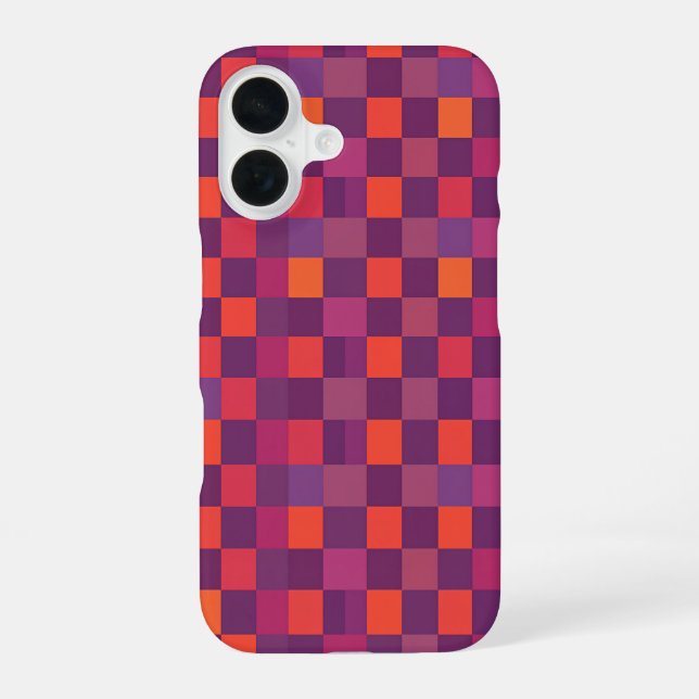 Purple and Red Checkered Geometric Pattern iPhone 16 Case (Back)