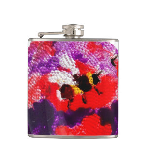 Purple and Red Flower Bee Hip Flask
