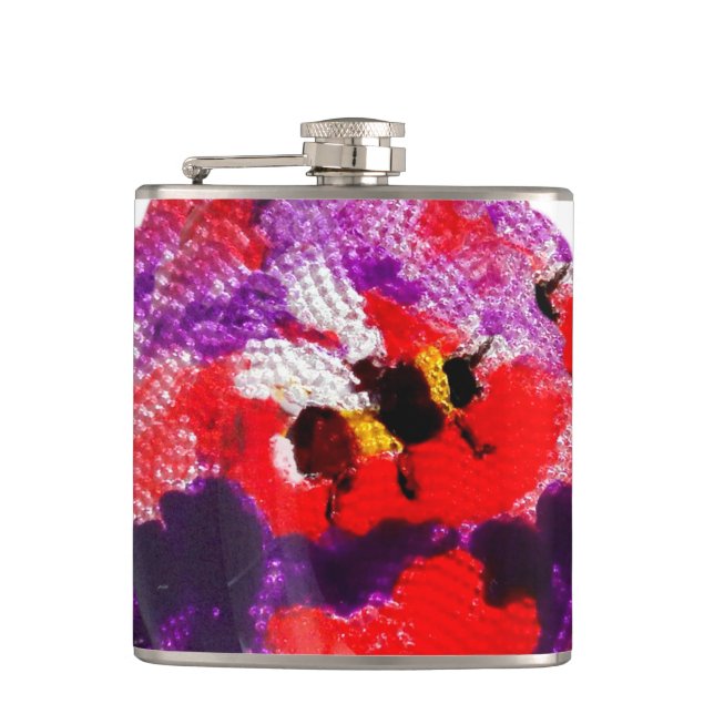 Purple and Red Flower Bee Hip Flask (Front)