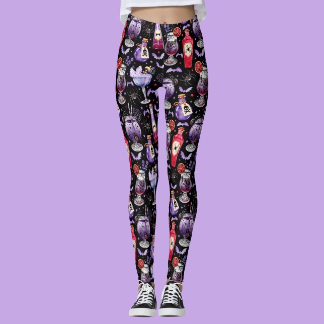 Purple and Red Halloween Cocktails and Potions Leggings (Purple and Red Halloween Cocktails and Potions Leggings)