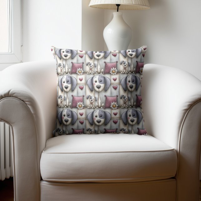 Purple and Red Patchwork Dog Pattern Cushion (Creator Uploaded)