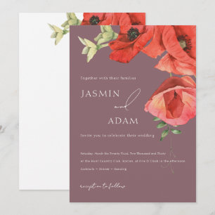 Purple and Red Poppies Wedding Invitation