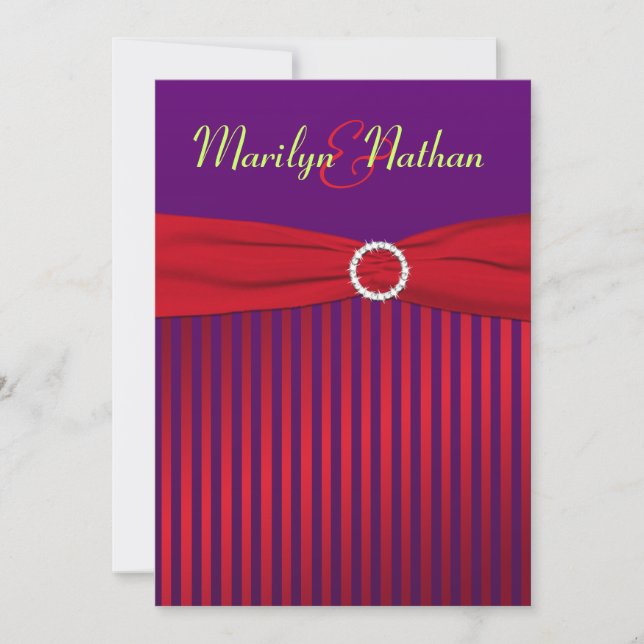 Purple and Red Stripes with Green Wedding Invite (Front)