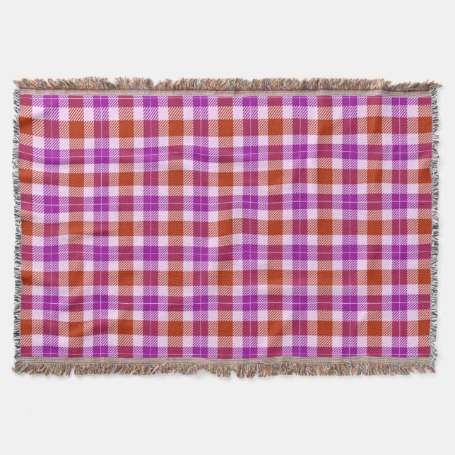 Purple and Red Tartan Plaid Throw Blanket (Front)