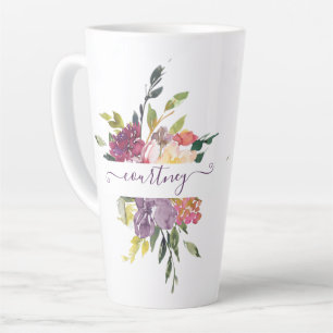 Purple and red watercolor floral personalised latte mug