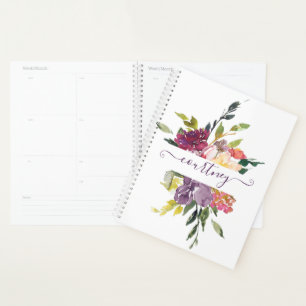 Purple and red watercolor floral personalised   planner