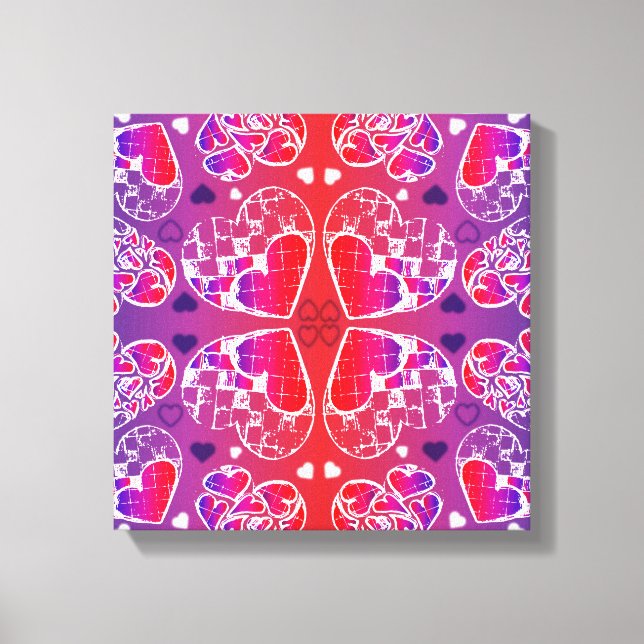 Purple and Red Whimsical Romantic Hearts pattern Canvas Print (Front)