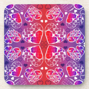 Purple and Red Whimsical Romantic Hearts pattern Coaster