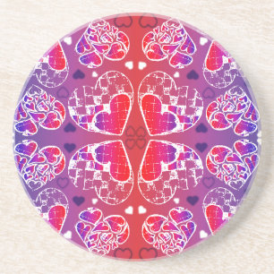 Purple and Red Whimsical Romantic Hearts pattern Coaster