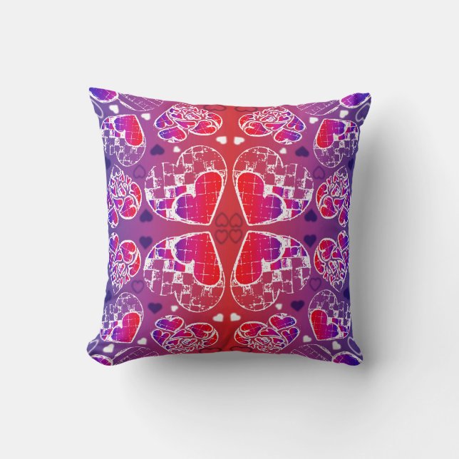 Purple and Red Whimsical Romantic Hearts pattern Cushion (Front)