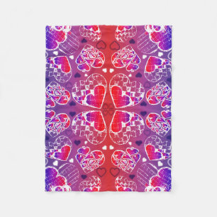 Purple and Red Whimsical Romantic Hearts pattern Fleece Blanket