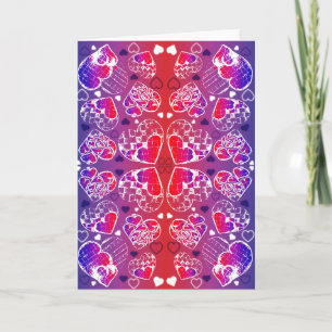 Purple and Red Whimsical Romantic Hearts pattern Holiday Card