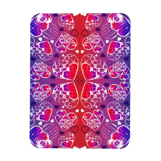 Purple and Red Whimsical Romantic Hearts pattern Magnet (Vertical)