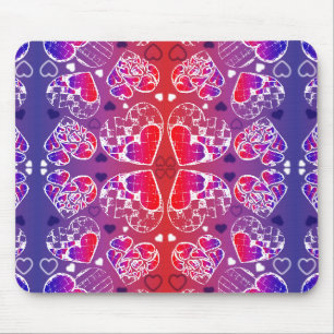 Purple and Red Whimsical Romantic Hearts pattern Mouse Mat