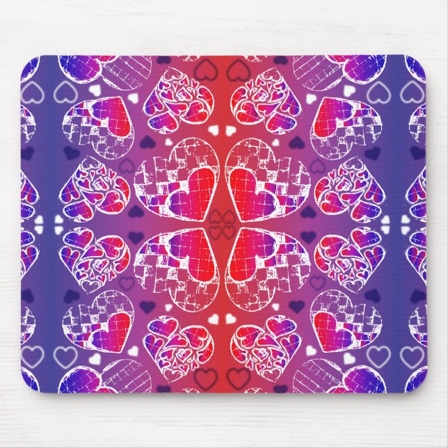 Purple and Red Whimsical Romantic Hearts pattern Mouse Mat (Front)