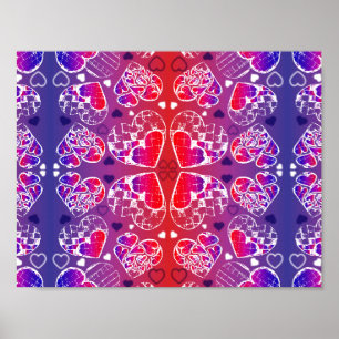 Purple and Red Whimsical Romantic Hearts pattern Poster