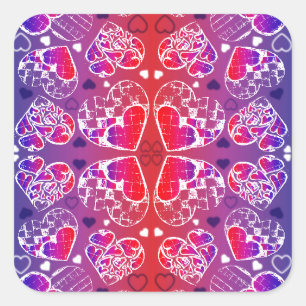Purple and Red Whimsical Romantic Hearts pattern Square Sticker