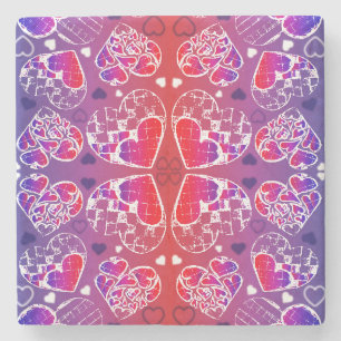 Purple and Red Whimsical Romantic Hearts pattern Stone Coaster