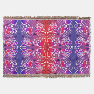Purple and Red Whimsical Romantic Hearts pattern Throw Blanket