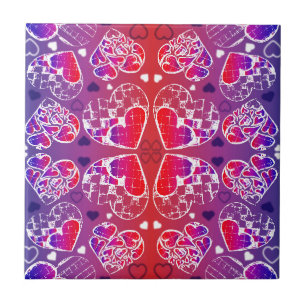 Purple and Red Whimsical Romantic Hearts pattern Tile
