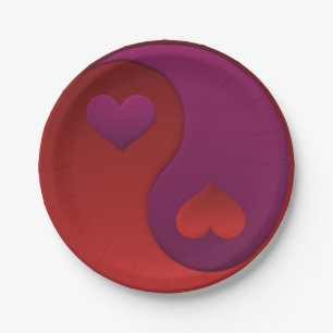 Purple and Red Yin Yang Hearts Paper Plate