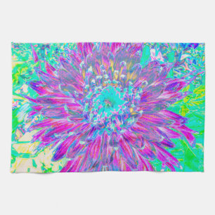 Purple and Robin's Egg Blue Decorative Dahlia Tea Towel