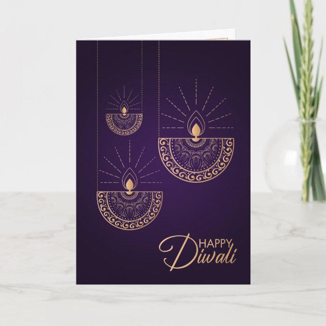 Purple and Rose gold ornament Happy Diwali Card (Front)
