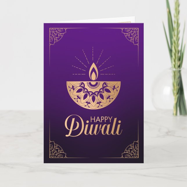 Purple and Rose gold ornament Happy Diwali Card (Front)