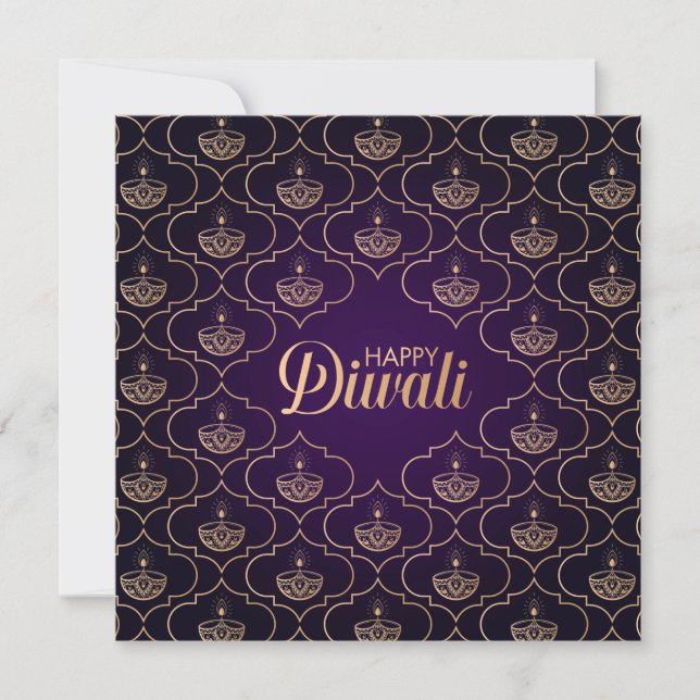 Purple and Rose gold pattern Happy Diwali  Card (Front)