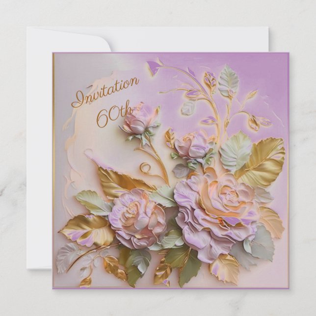 Purple and Rose gold Sculptured Roses  60th Save The Date (Front)