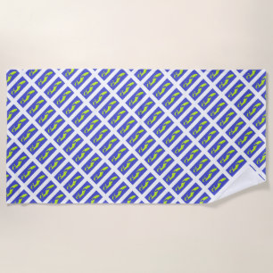 PURPLE AND ROYAL BLUE ART PATTERNED BEACH TOWEL