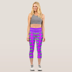 PURPLE AND ROYAL BLUE ART PATTERNED CAPRI LEGGINGS