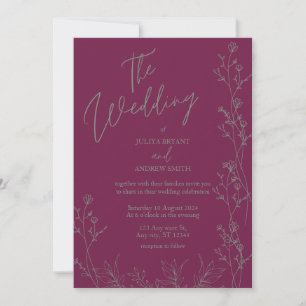 Purple and saga green thick wedding Invitation