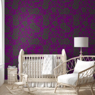 Purple and Sage Green floral flower peel and stick Wallpaper