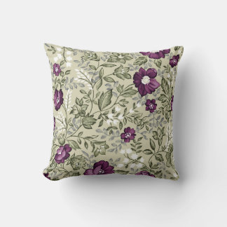 Purple and Sage Green Leaf Pattern Vintage Country Cushion