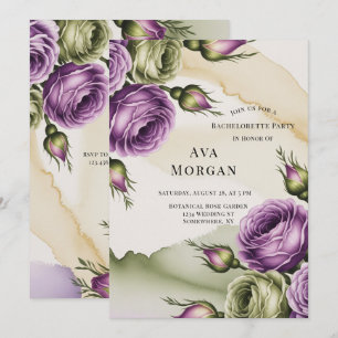 Purple and Sage Green Roses Bachelorette Party Invitation