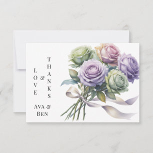 Purple and Sage Green Roses Love and Thanks Thank You Card