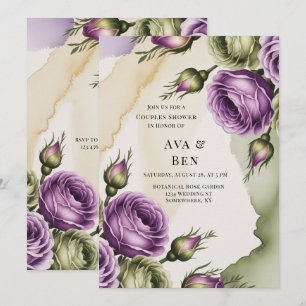 Purple and Sage Green Roses Painted Couples Shower Invitation