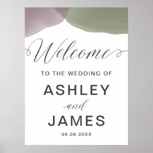 Purple and Sage Green Wedding Welcome Sign