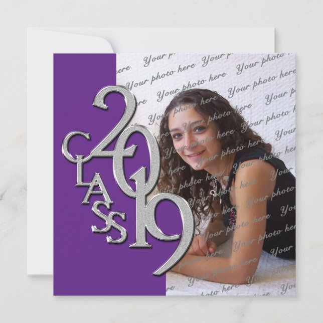 Purple and Silver 2019 Graduation Invitation (Front)