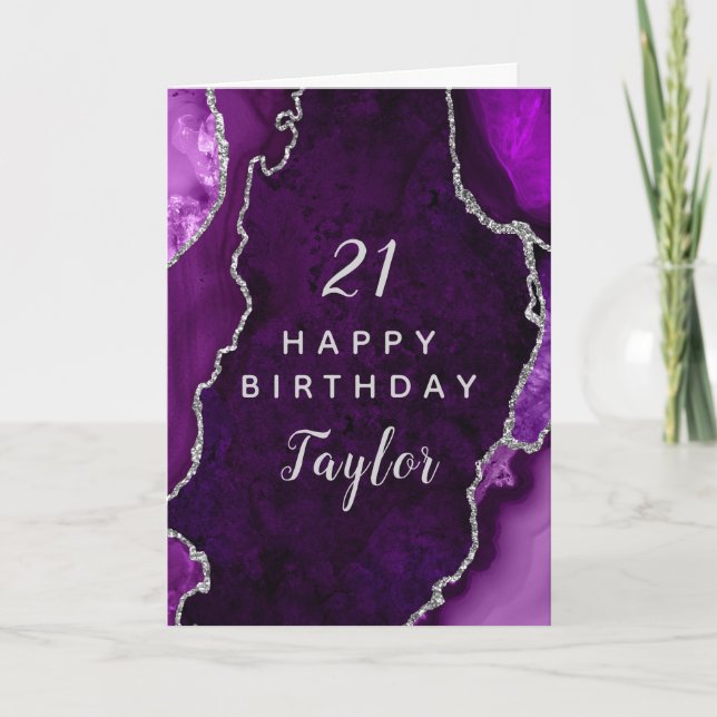 Purple and Silver Agate Happy Birthday Card (Front)