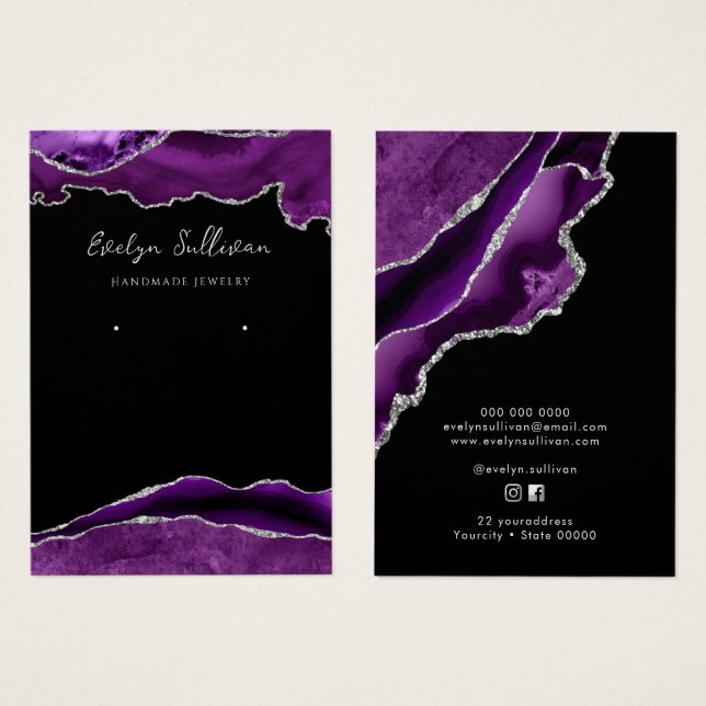 Purple and silver agate jewellery display card (Front & Back)