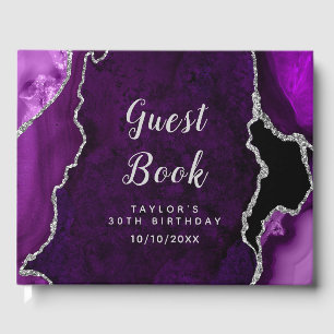 Purple and Silver Agate Marble Birthday Guest Book