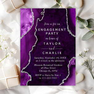 Purple and Silver Agate Marble Engagement Party Invitation