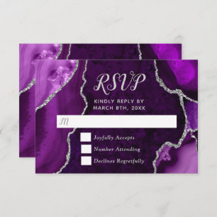 Purple and Silver Agate Marble RSVP Card