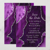 Purple and Silver Agate Marble Save The Date